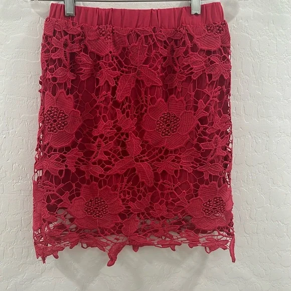 TOBI NWT women’s skirt mini size small pink lace S/P‎ lace bright Barbie core - Picture 2 of 6